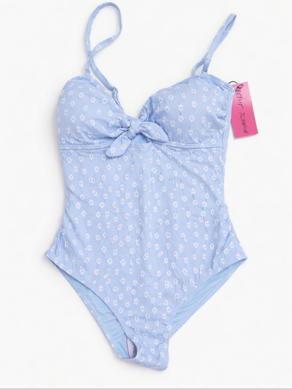 Betsey Johnson Blue Daisy One Piece Swimsuit Bow Front Floral Retro Cottagecore